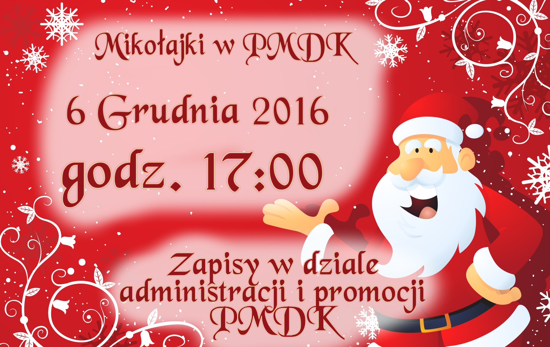 Informacja o spotkaniu z Mikołajem w PMDK